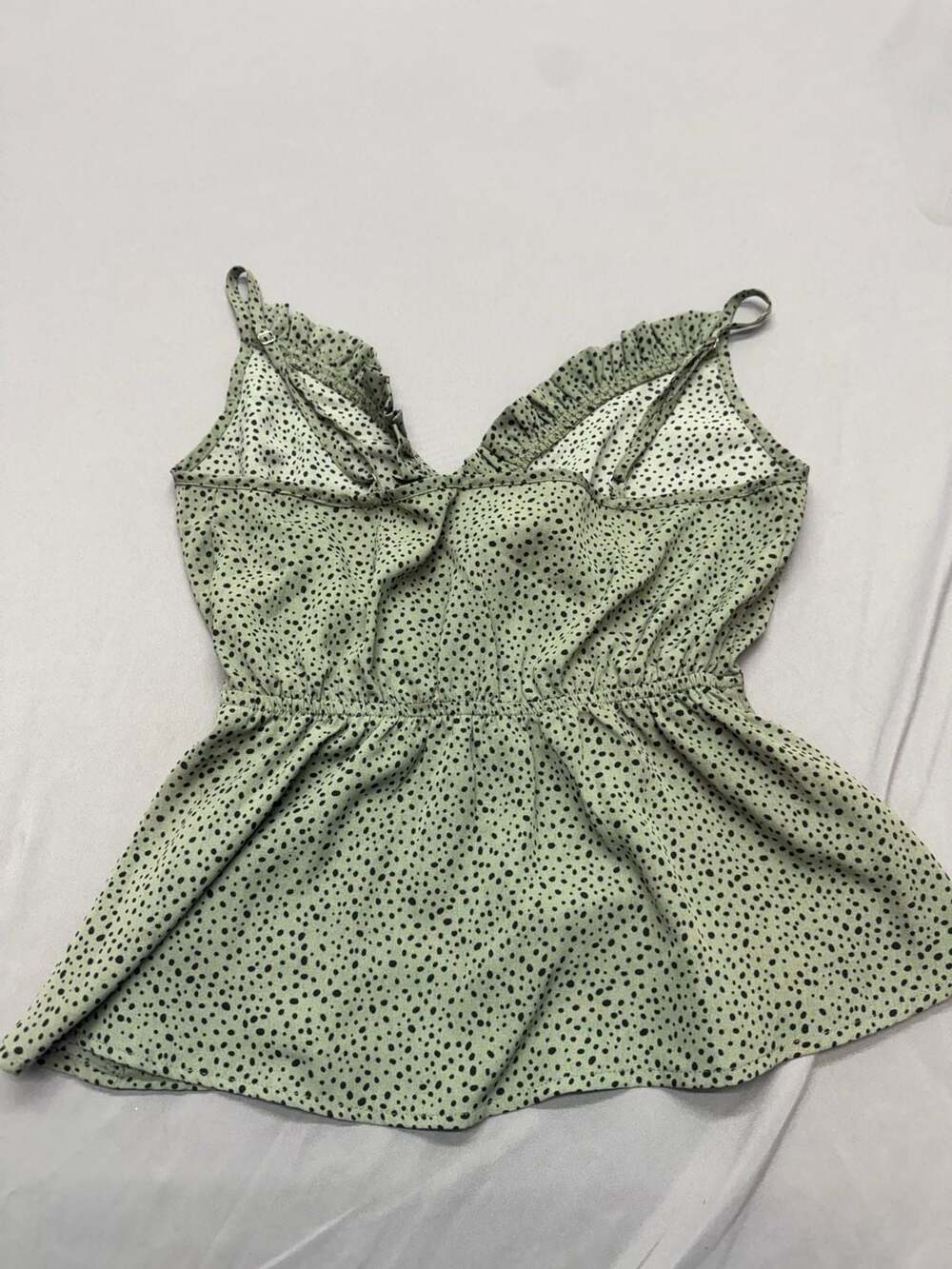 SHEIN Polka Dot Cami Top Size S Sage Green Ruffle Peplum